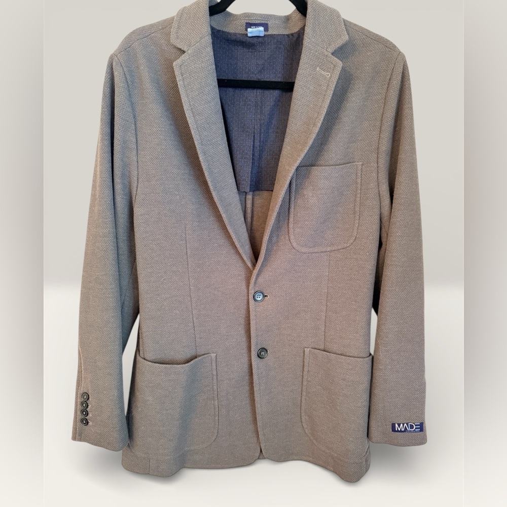 MADE by Cam Newton Coat Grey Knit Blazer Jacket Patch Pockets M